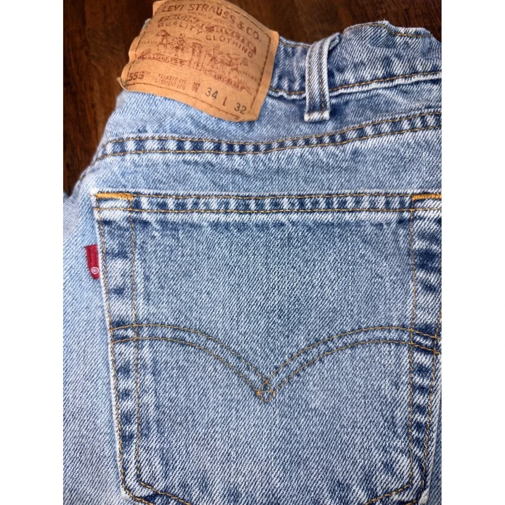 Levis 555 Relaxed Fit Straight Leg Jeans Light Wash Mens 34x32 Vintage Style